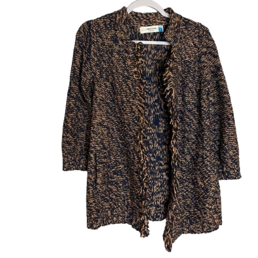 Anthropologie SPARROW Marled Peat Cardigan Open Front SIZE S Linen Blend Fringe